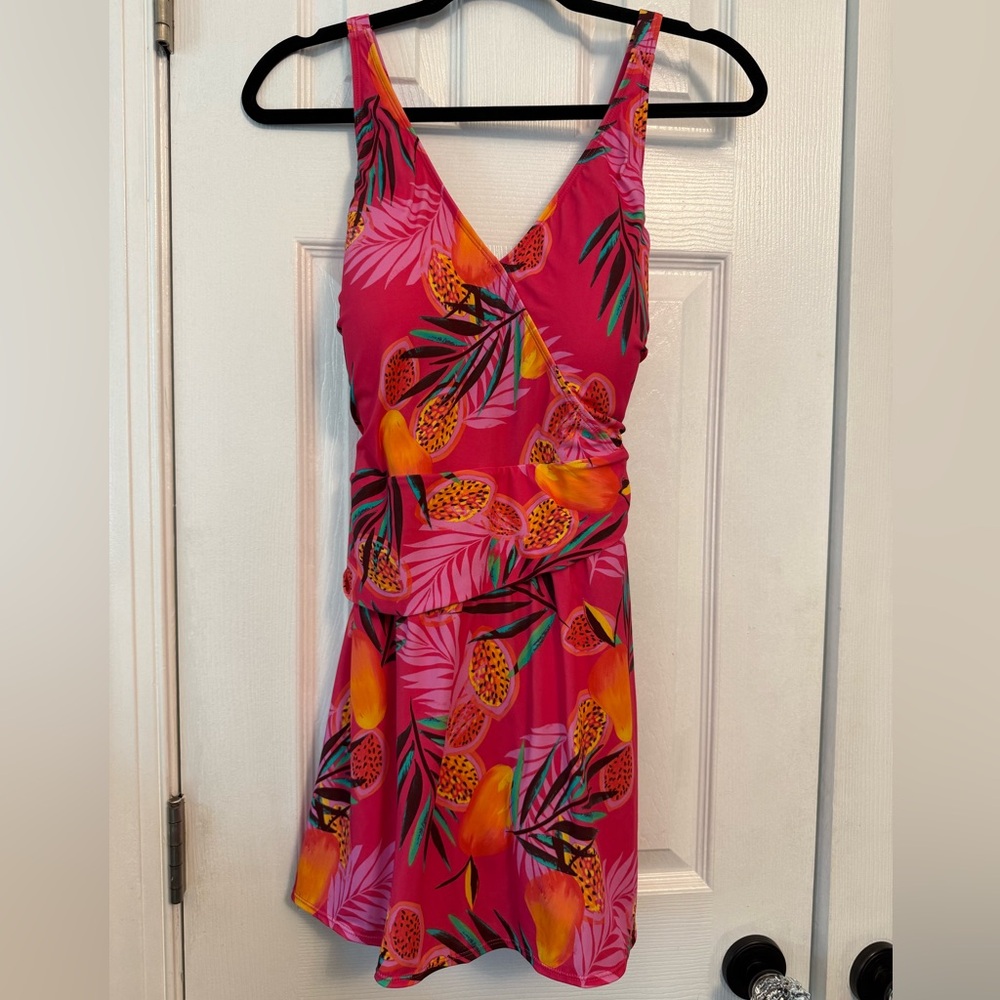 Denim&Co Pink Tropical One Piece Swimsuit